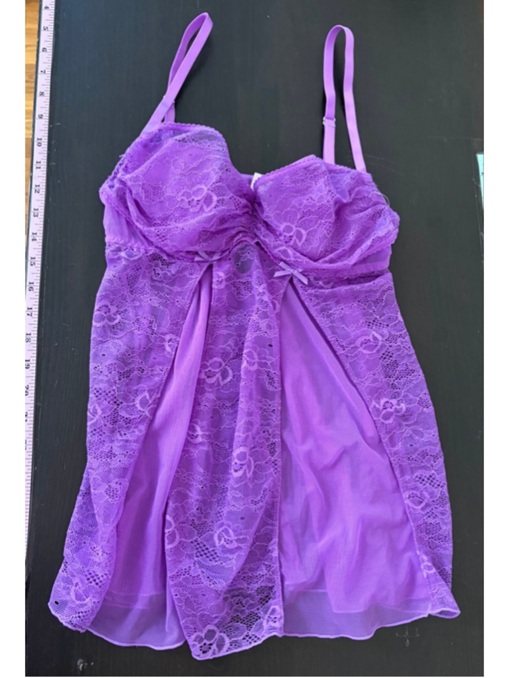 Frederick's of Hollywood Sheer Lace & Mesh Babydoll Lingerie Top in Bright Viol
